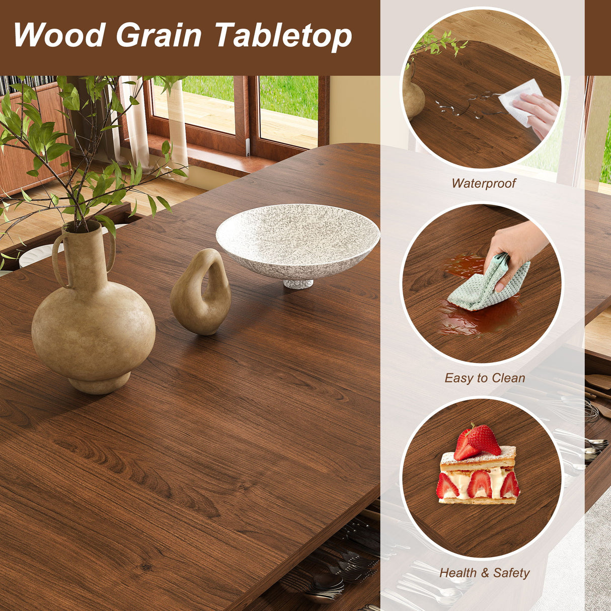 Dining Table With Drawers & Open Storage - Walnut