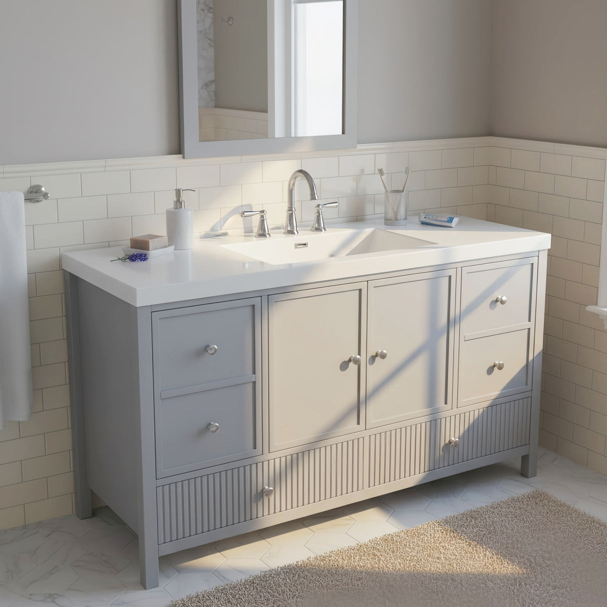 Bathroom Vanity With Separate Sink, Soft Close Doors And 4 Drawers