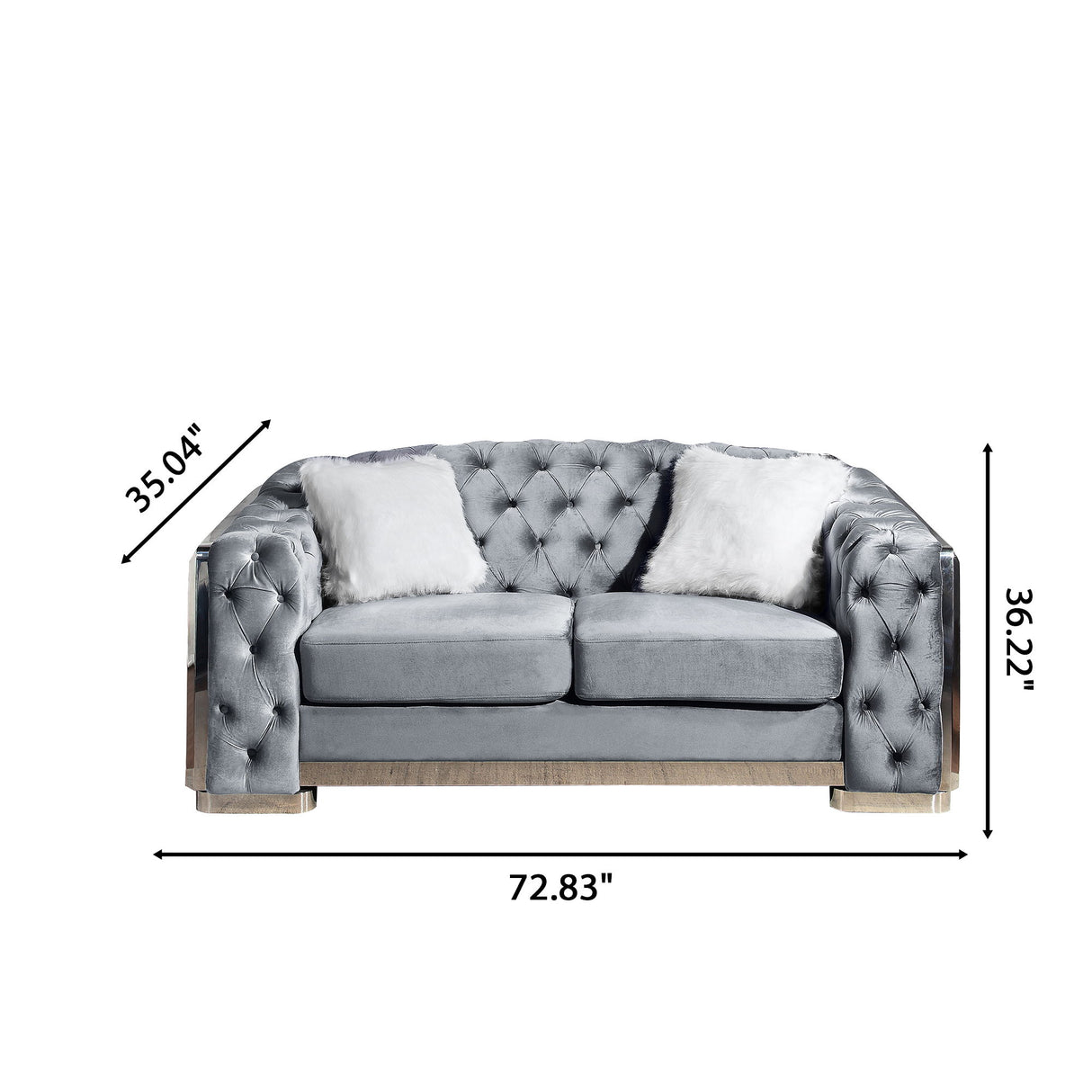 2 Seater Loveseat Sofa With Button Tufted Diamond Grid & 2 Pillows For Living Room
