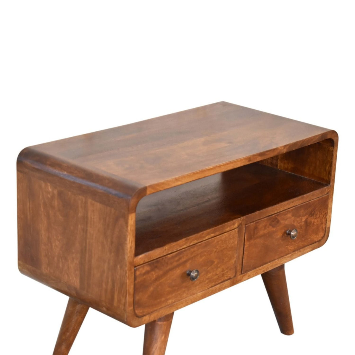 Mini Curved Media Unit With 2 Drawers - Chestnut