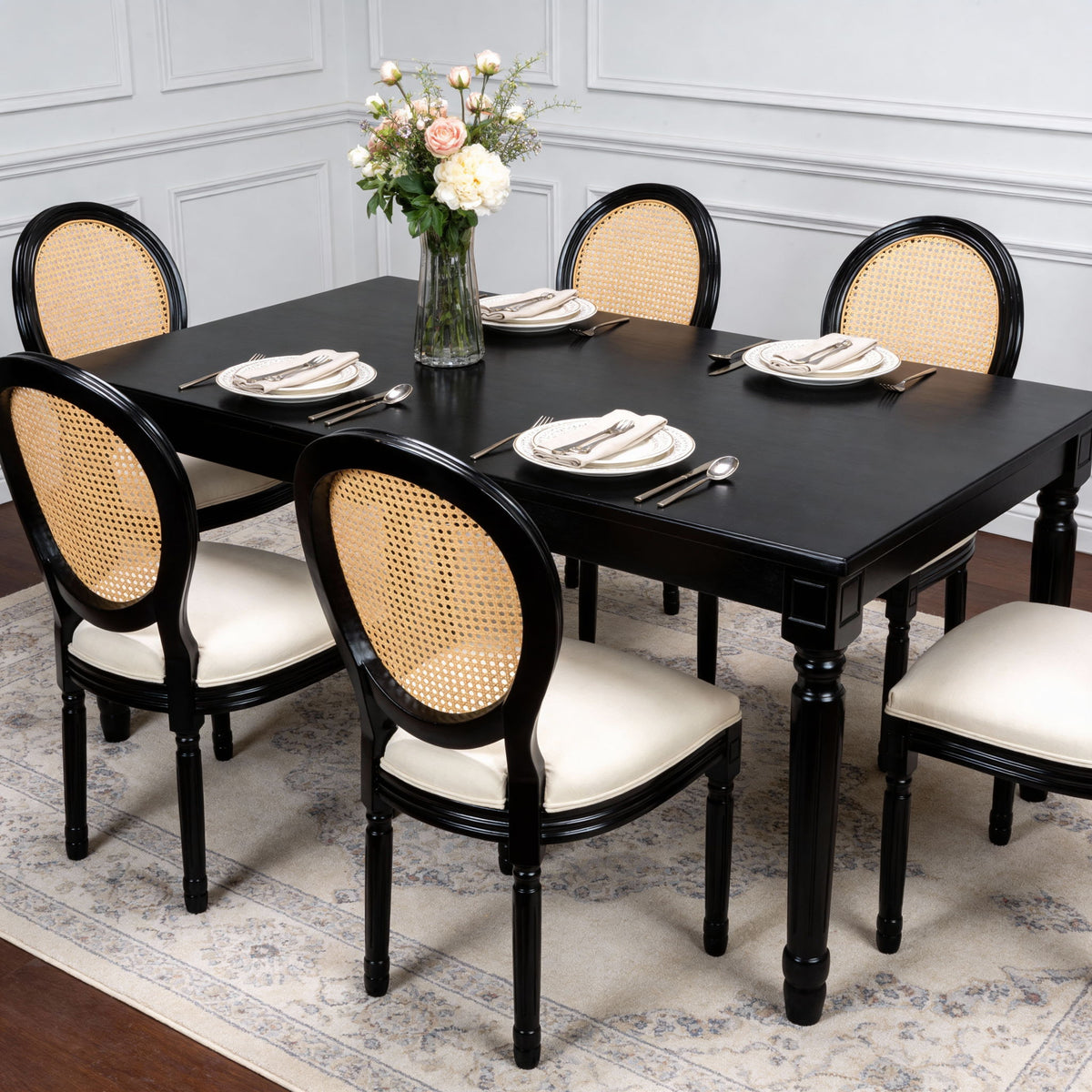 Dining Chairs, Upholstered With Round Back (Set of 2) - Black