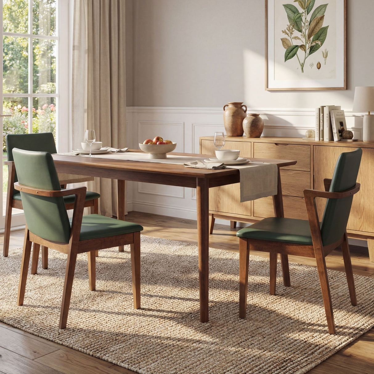 Dining Chairs (Set of 2) - Green / Walnut