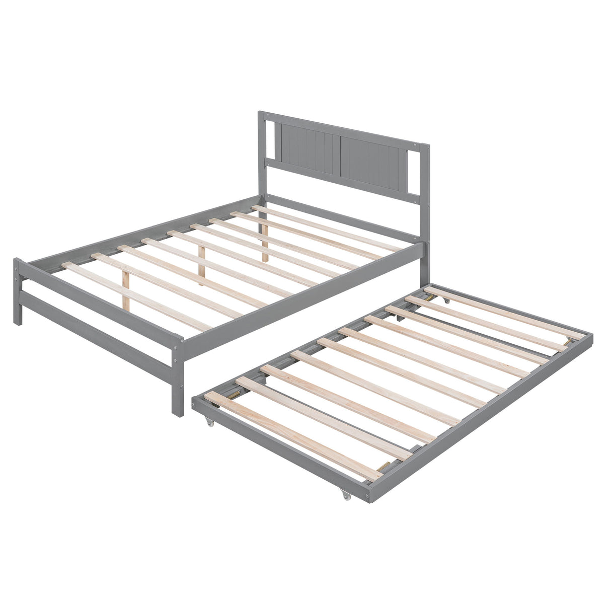 Full Size With Adjustable Twin Trundle Platform Bed - Gray