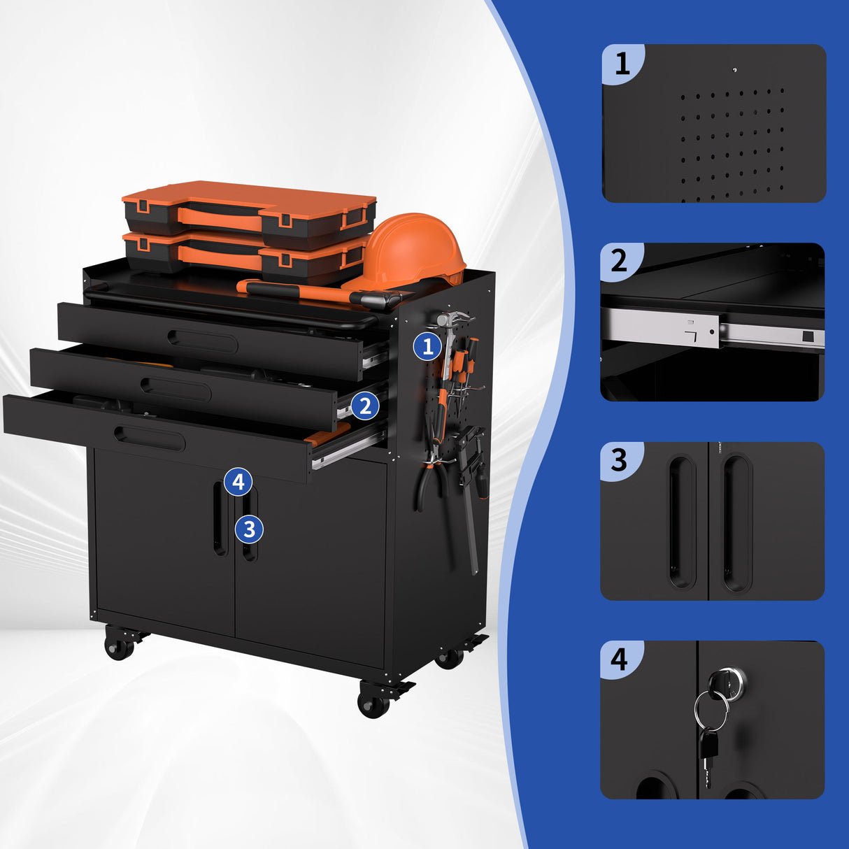 Rolling Tool Cabinet Heavy Duty Garage Storage With Lockable Doors