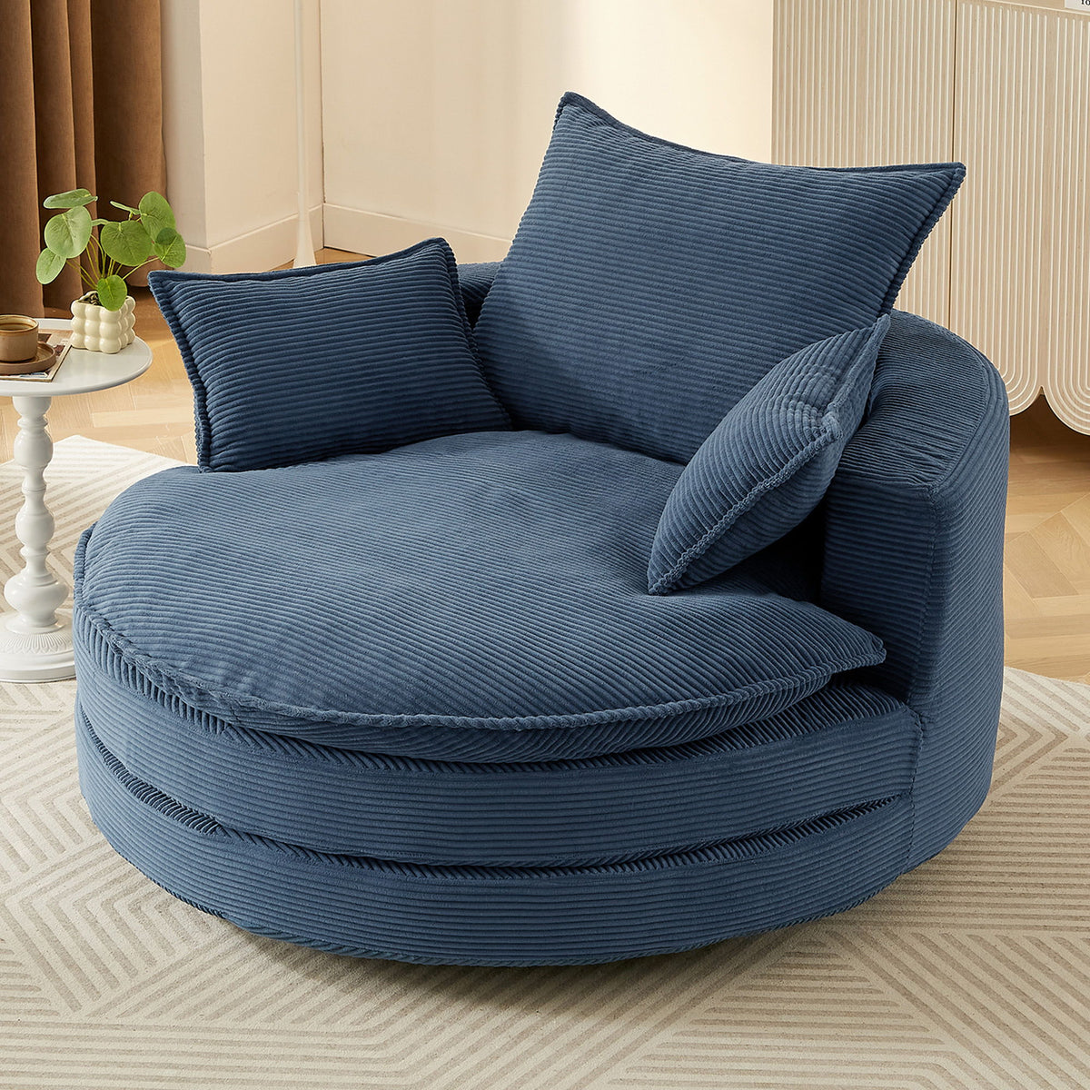 360° Swivel Accent Barrel Chair With Dual Layer Cushion And 3 Removable Pillows
