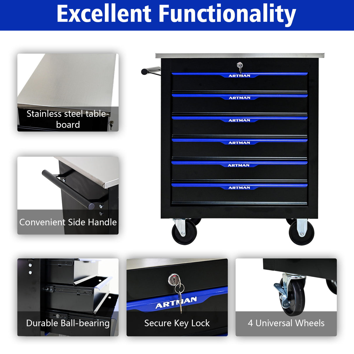 Drawer Multifunctional Tool Cart With Wheels