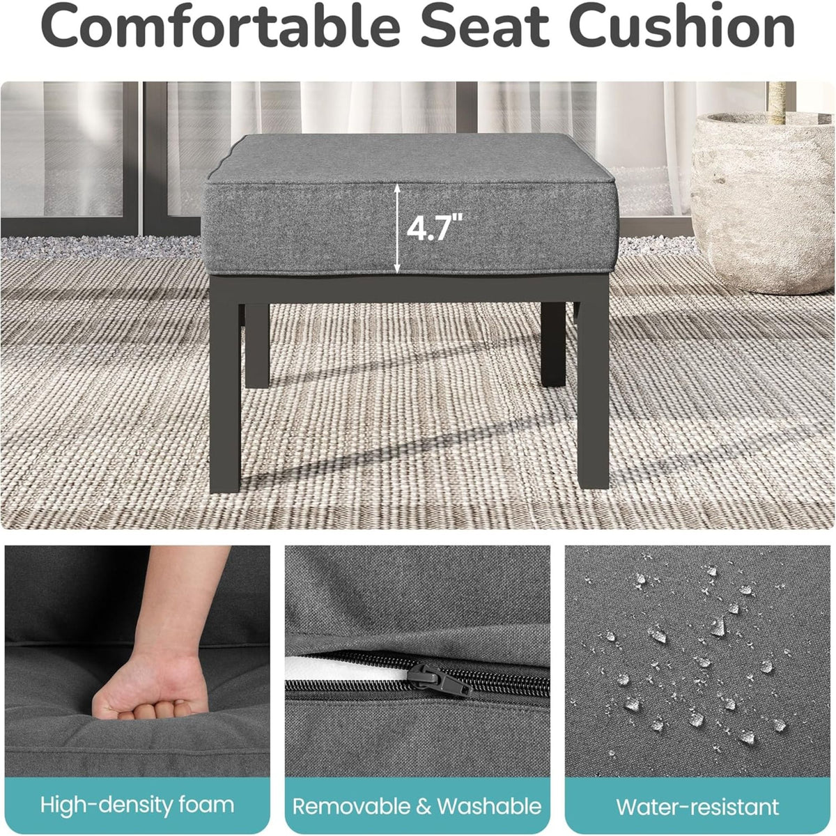 Patio Ottomans With Cushions, All Weather Footrests (Set of 2) - Dark Gray