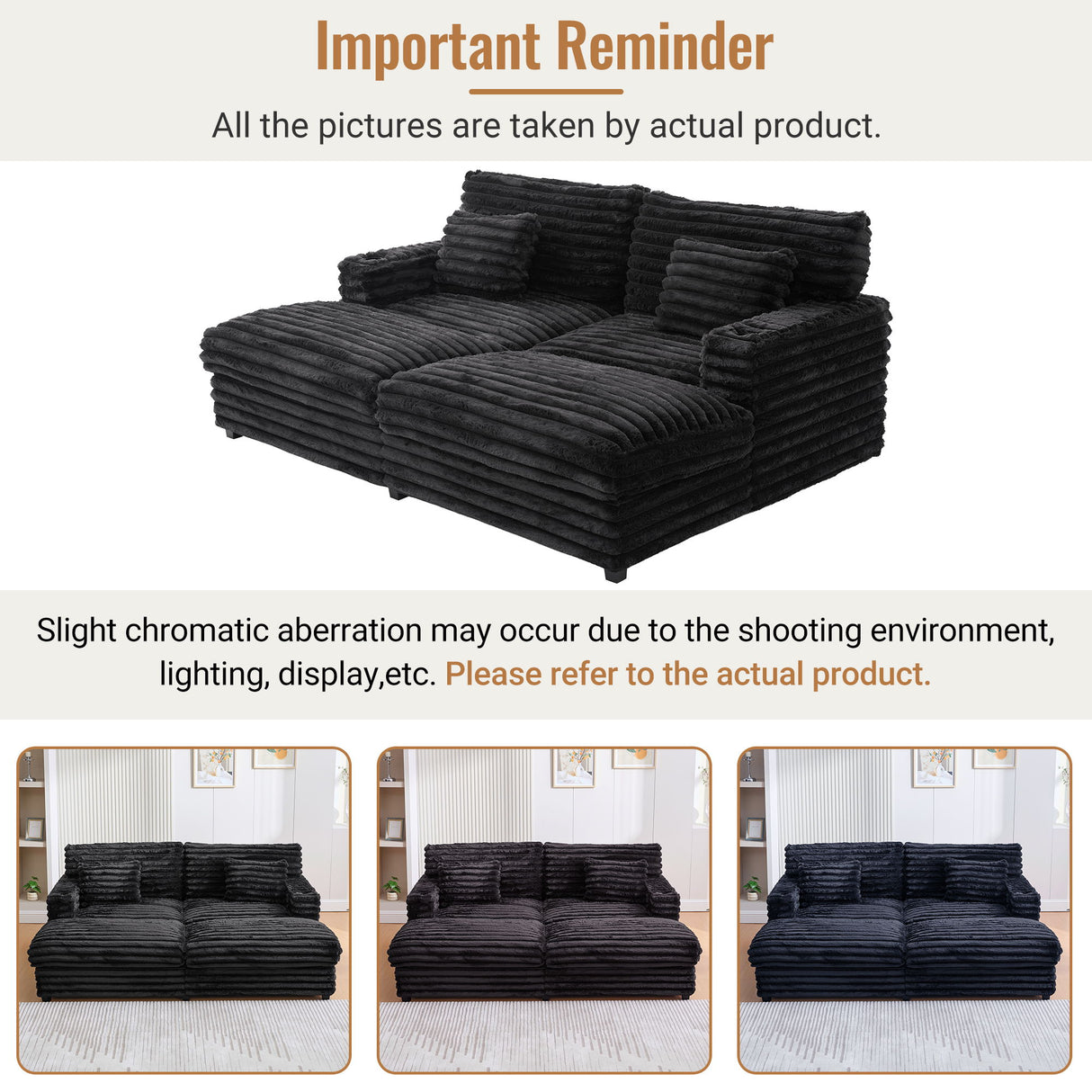 Oversized Double Chaise Lounge Sofa With USB Ports And Cup Holders