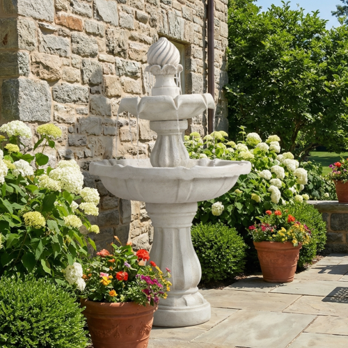 37.4"H 2-Tier White Polyresin Outdoor Water Fountain, Classic Pedestal Cascading Water Feature for Patio Garden Yard Decor