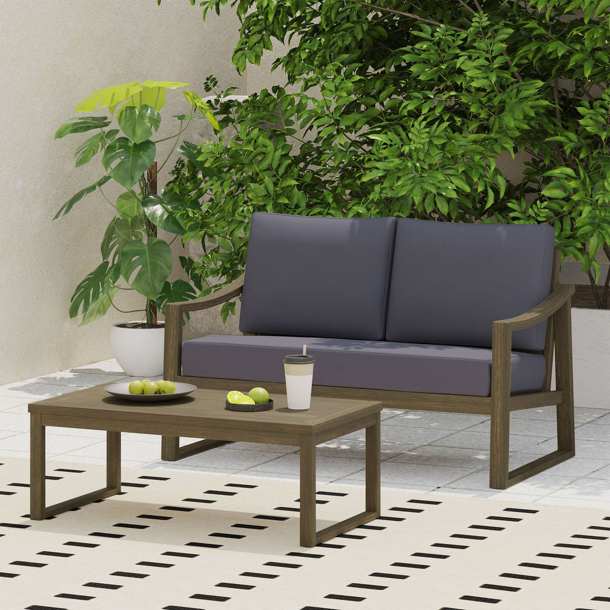 Samwell - Coffee Table & Loveseat Set With Water Resistant Cushions - Dark Gray