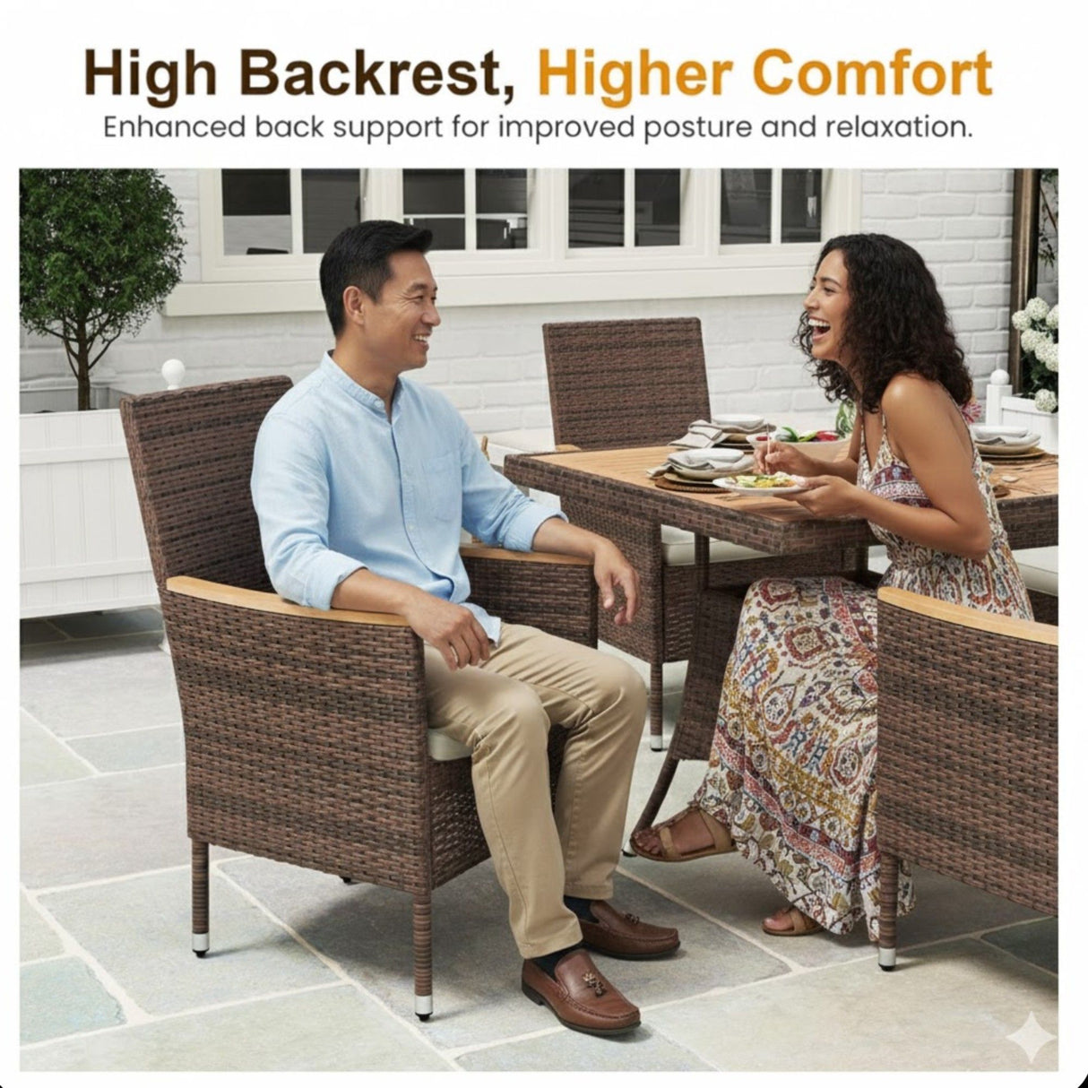 Square Patio Dining Table - Brown