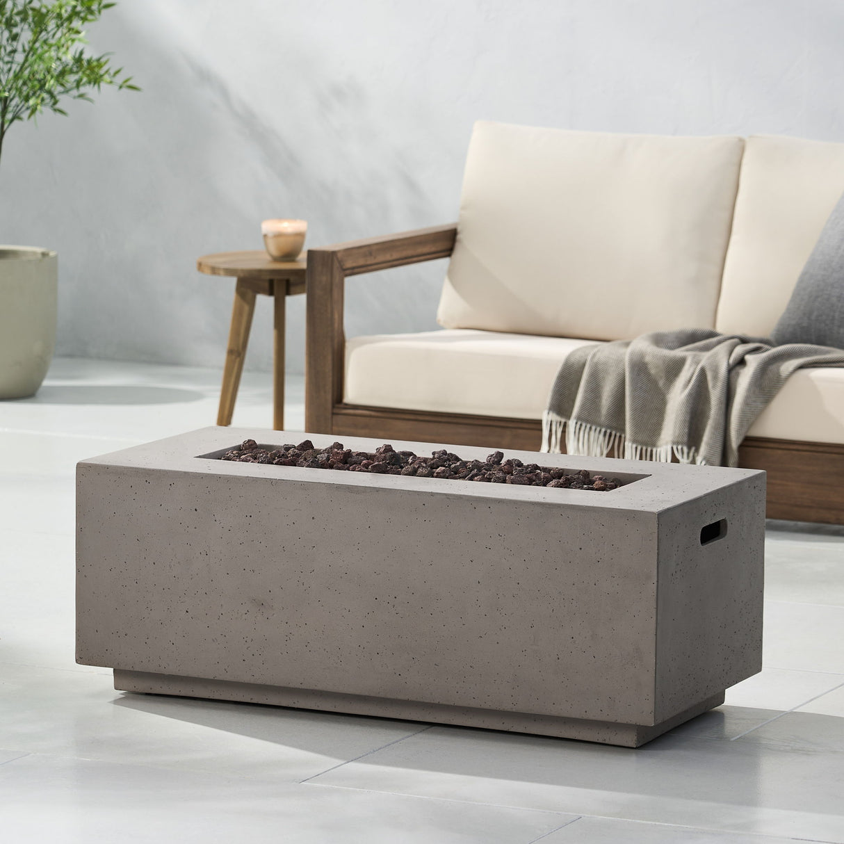Propane Fire Pit Table Modern Outdoor Concrete Heater 40x15in