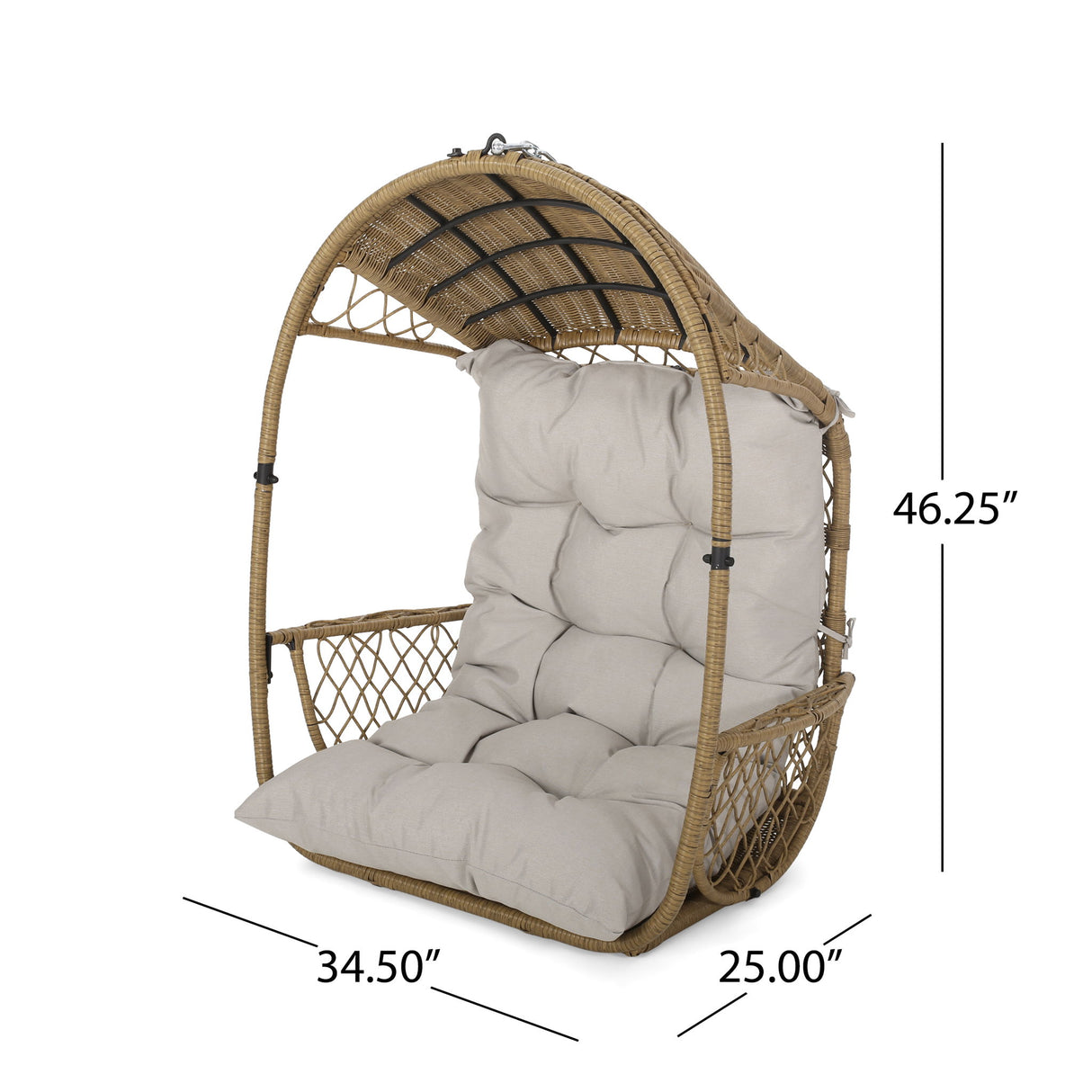 Malia - Outdoor / Indoor Wicker Hanging Chair With Cushion - Brown / Beige