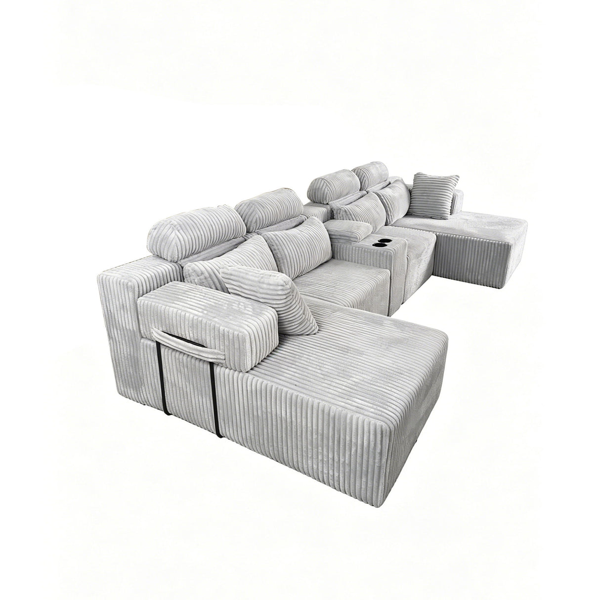 U-Shaped Sectional Sofa With Chaise Lounge And Cup Holders