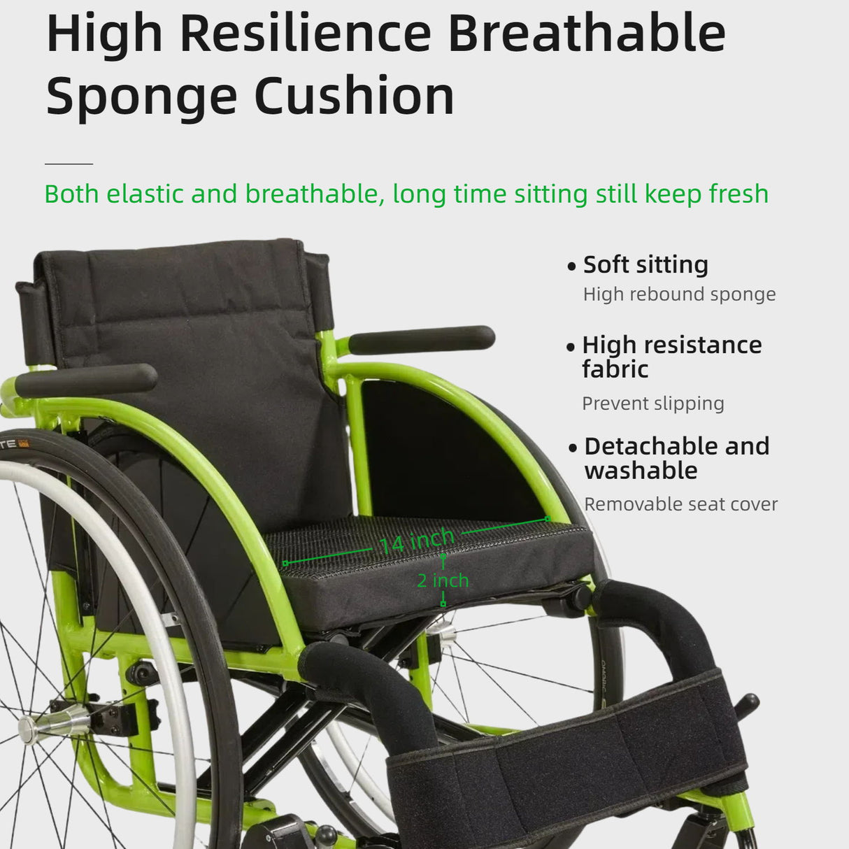 Premium Lightweight Foldable Sport Wheelchair All Body Sturdy & Comfortable 250Lbs Capacity Easy Folding 24" Sports Tires Perfect For Outdoor - Black / Green