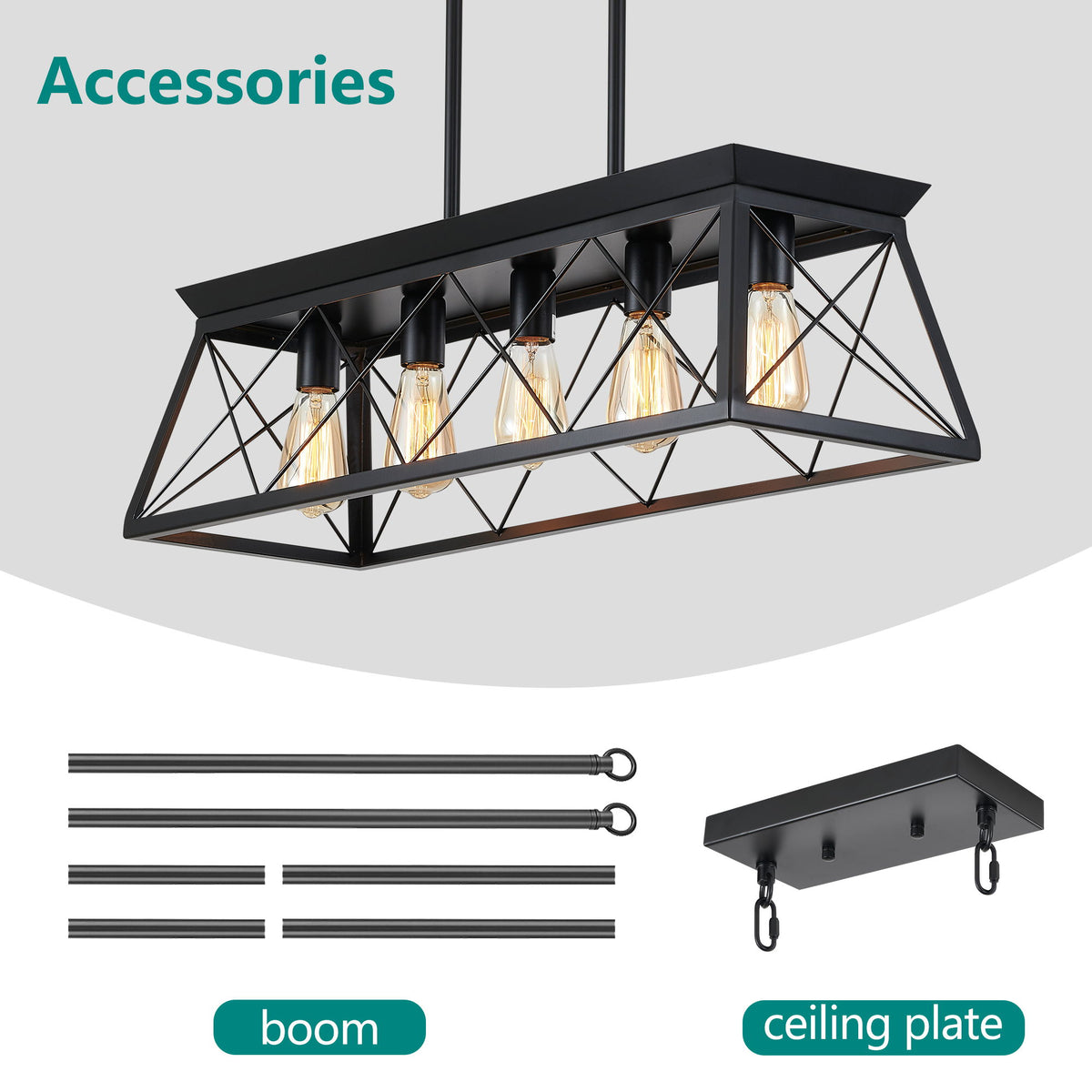 Chandelier Pendant Light For Dining Room Kitchen, 5 Light Fixture With Adjustable Height