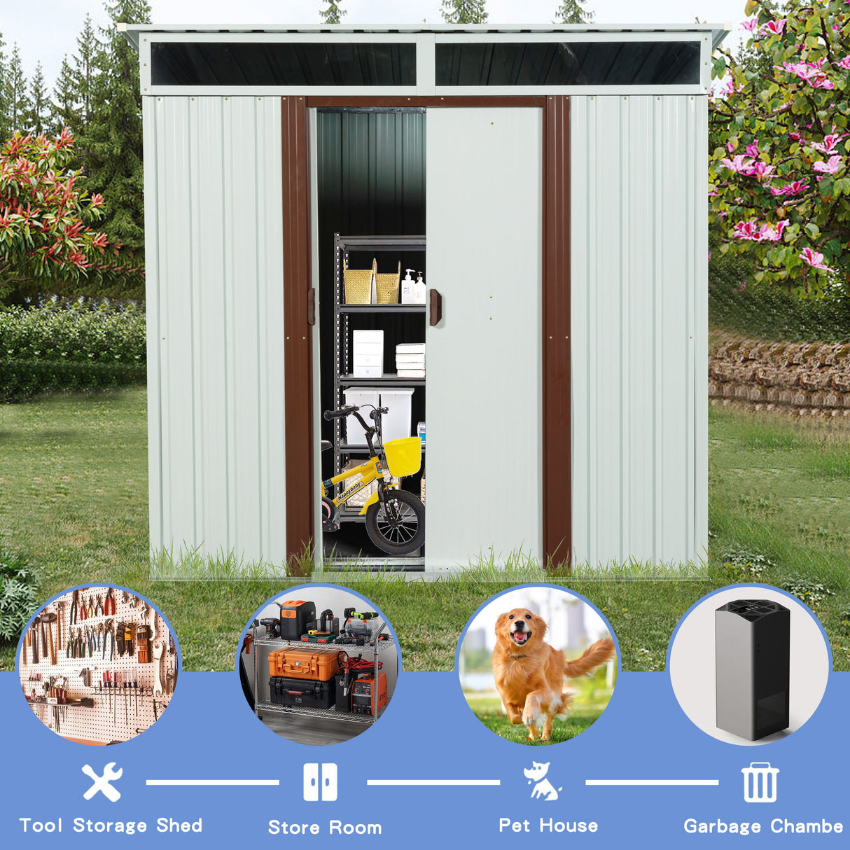 Outdoor Metal Storage Shed Garden Building Heavy Duty 6x4ft Steel