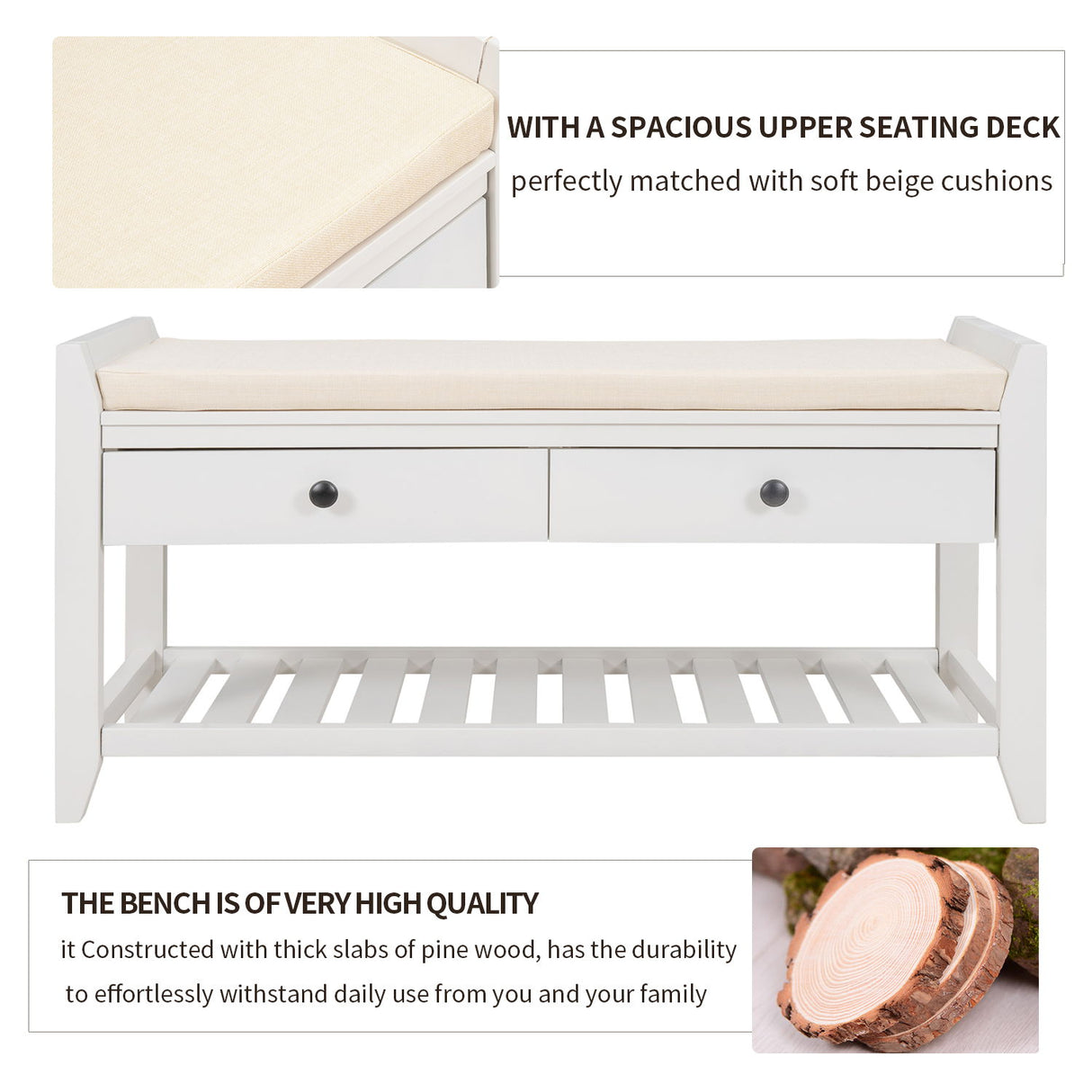 Multipurpose Entryway Shoe Rack With Cushioned Seat And Drawers