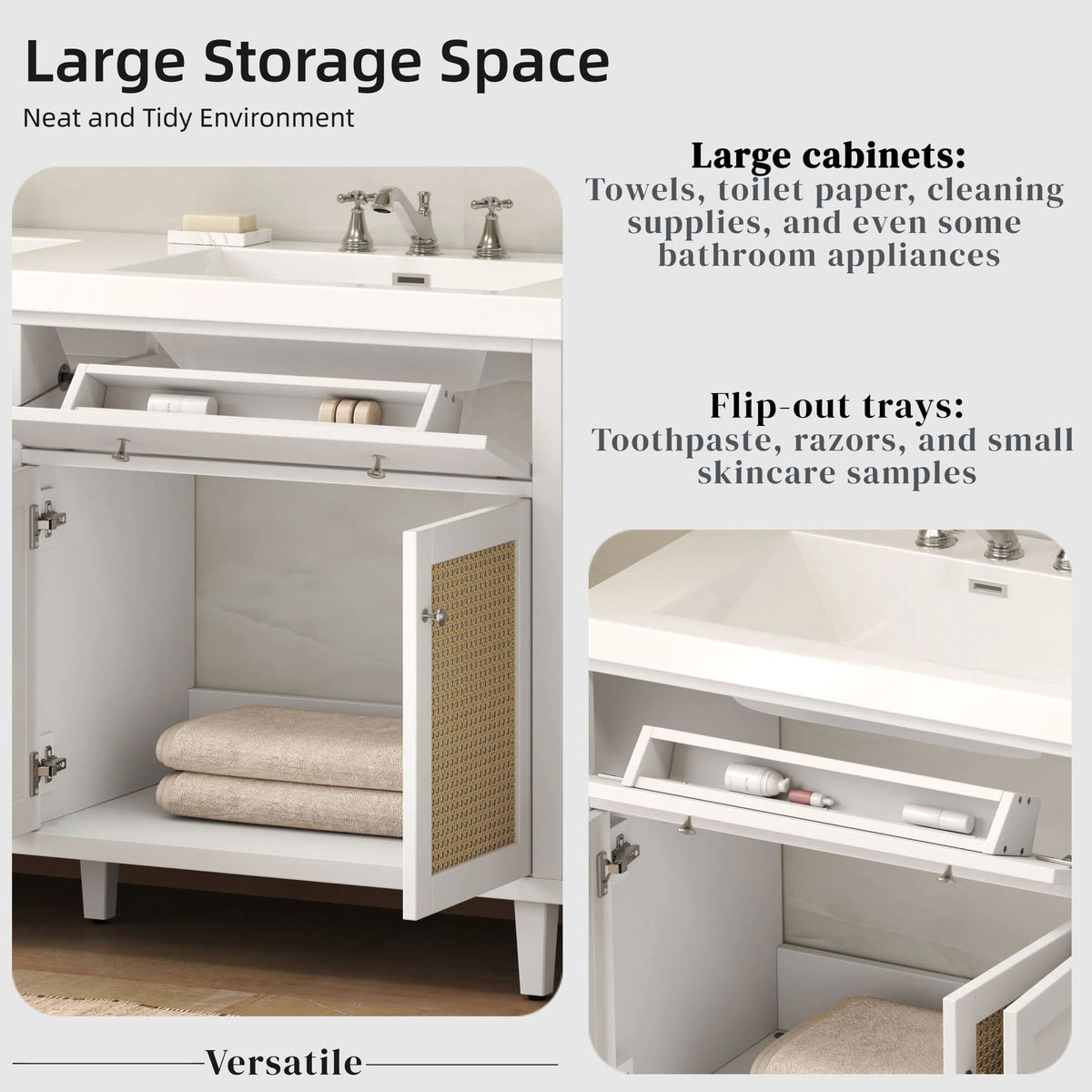 Bathroom Vanity With Double Sink, Large Storage Space - White
