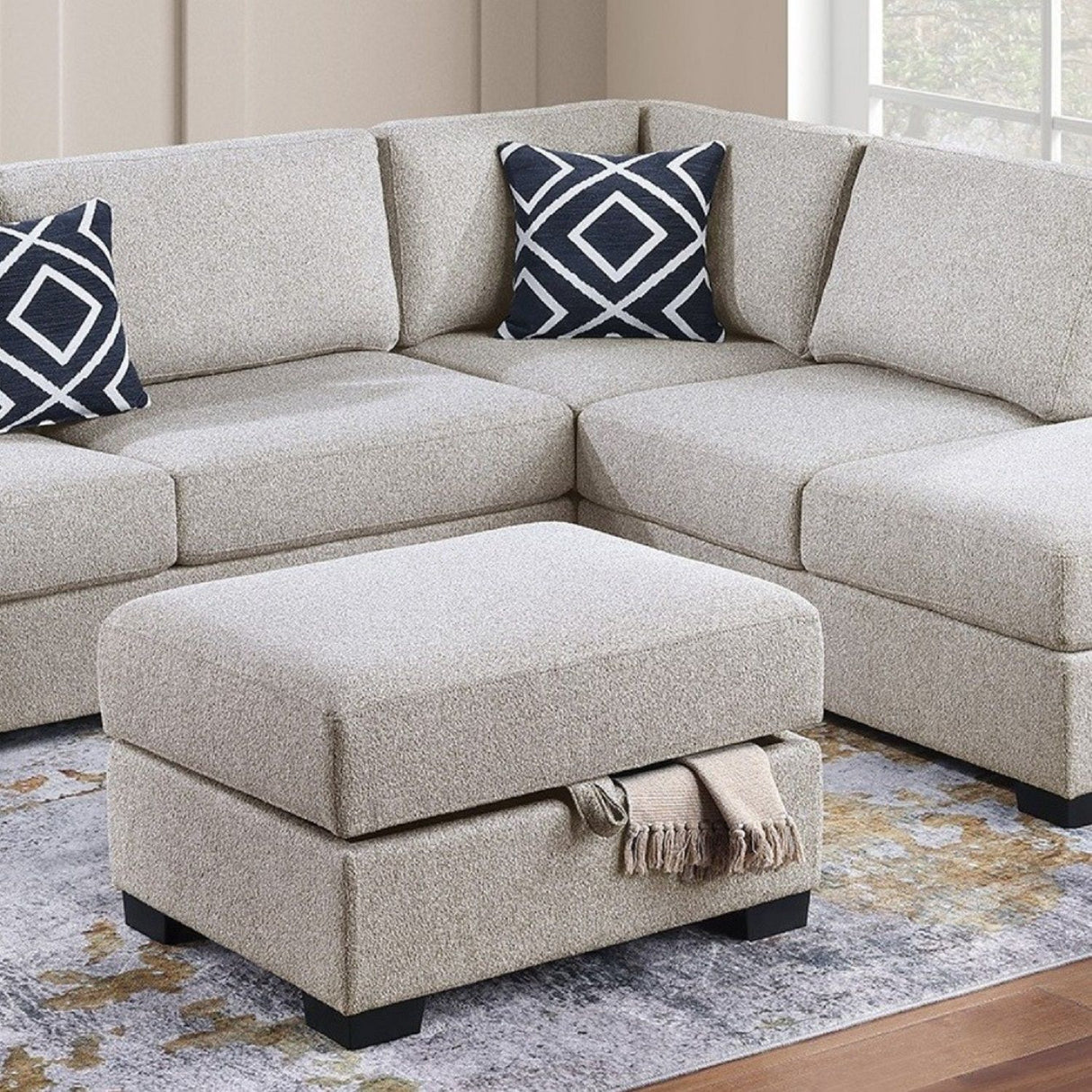 Reversible Sectional Sofa With Built In Shelf And Storage Ottoman, L - Shaped Living Room Furniture