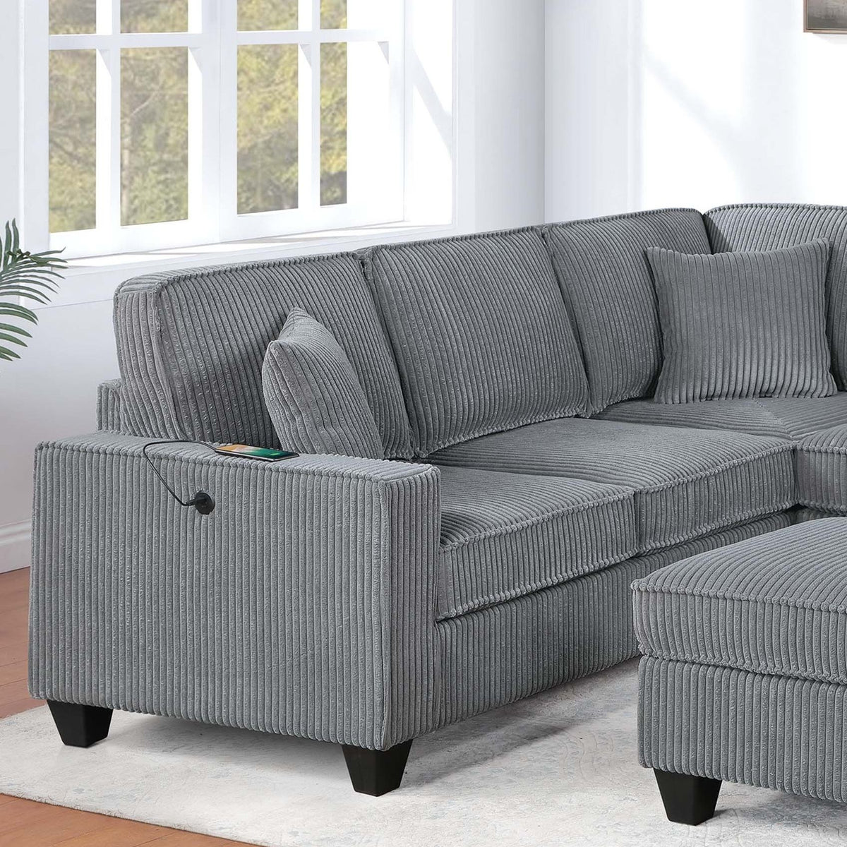 Sectional With Left Arm Facing Loveseat With USB Port With Cocktail Ottoman