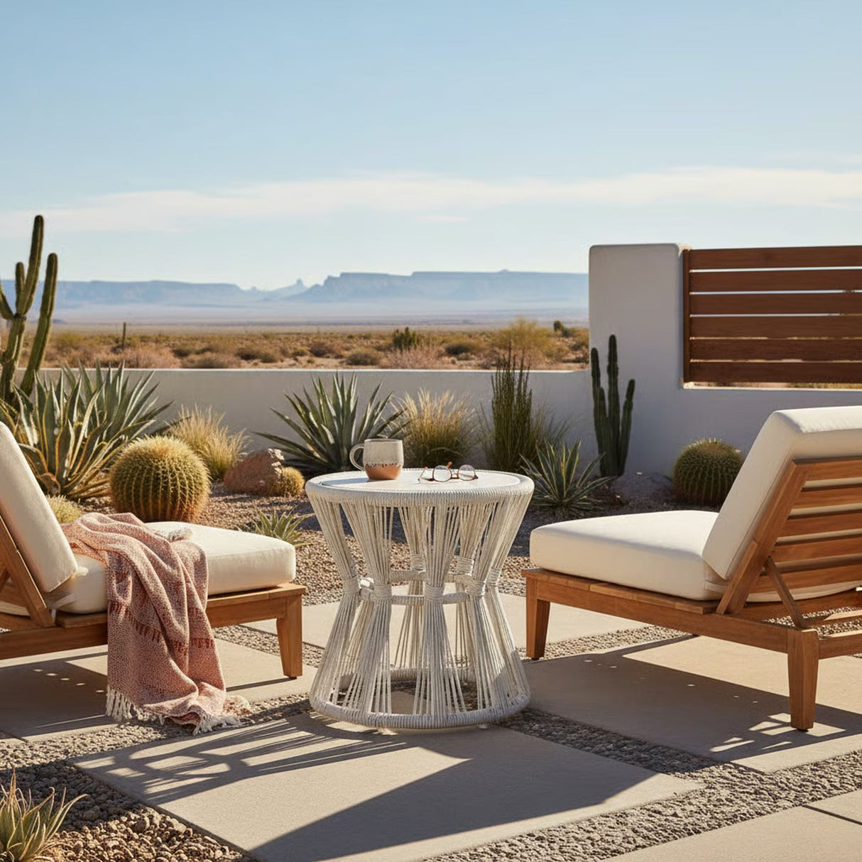 Breeze - Powder Coated Metal Round Outdoor Side Table With Sintered Stone Table Top - Cream