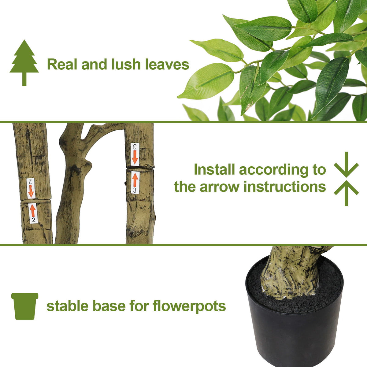 Artificial Banyan Tree With A Trunk And Lifelike Leaves, For Indoor And Outdoor Use - Green