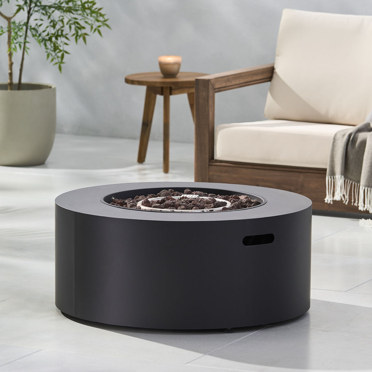 Round Propane Fire Pit Table Modern Outdoor Patio Heater 40000 BTU