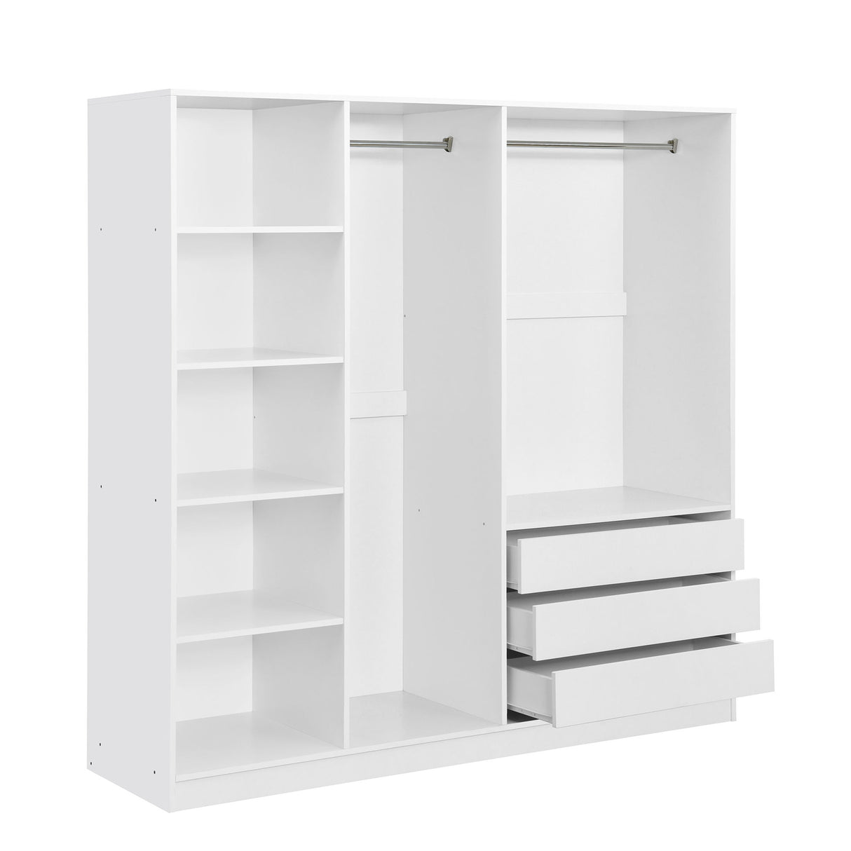 Doorless Storage Wardrobe For Dedroom With Shelves And 3 Drawers - White