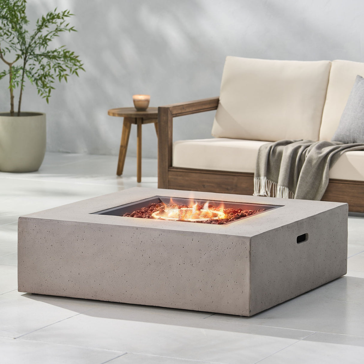 Square Fire Pit Table Outdoor Hearth 50000 BTU Propane Ceramic 40x40in