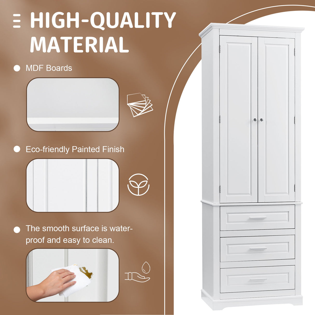 Tall Storage Cabinet With 3 Drawers For Bathroom