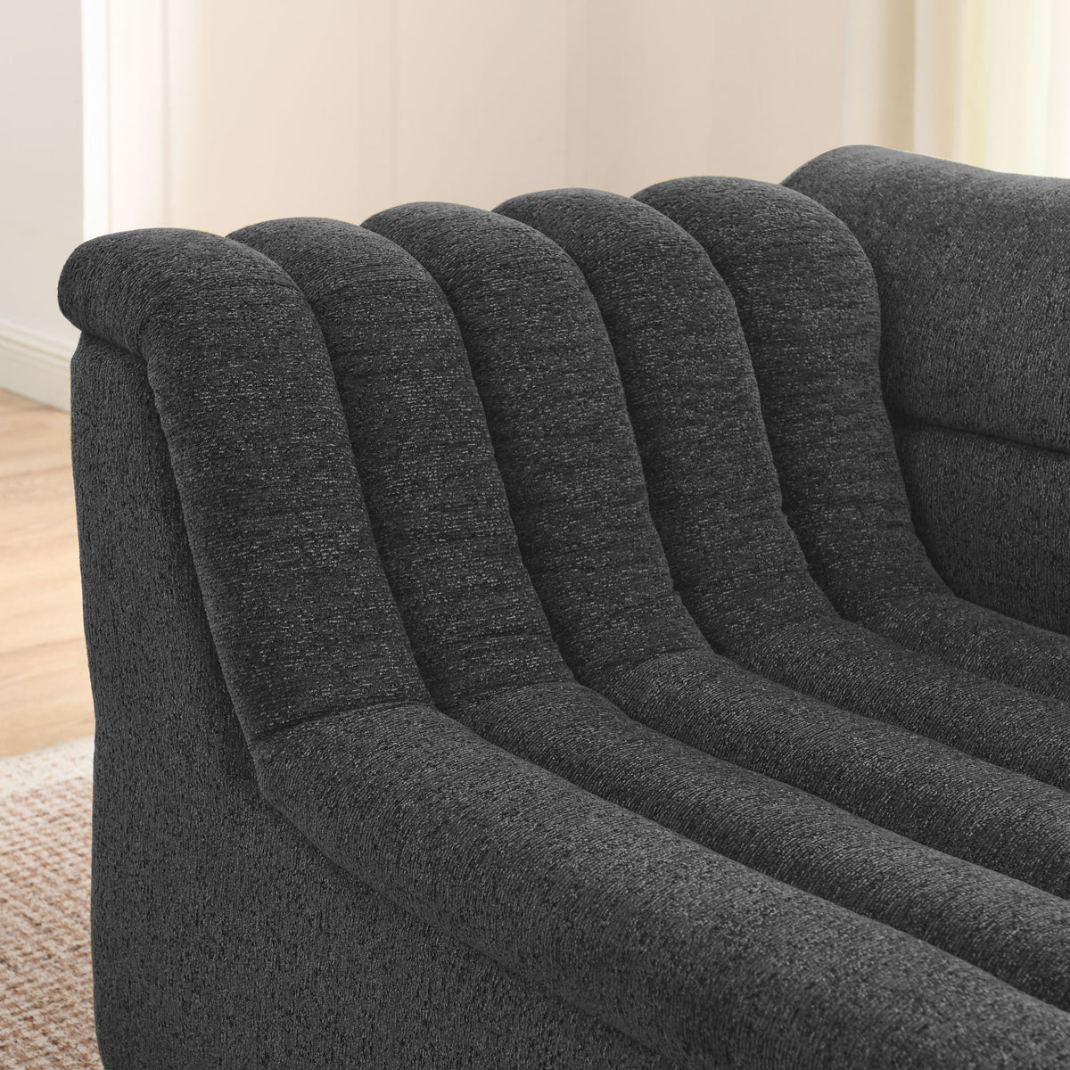 U-Shaped Modular Sectional Sofa With Chaise And Movable Ottoman, Wave-Shaped Armrest, No Pillows Included - Black