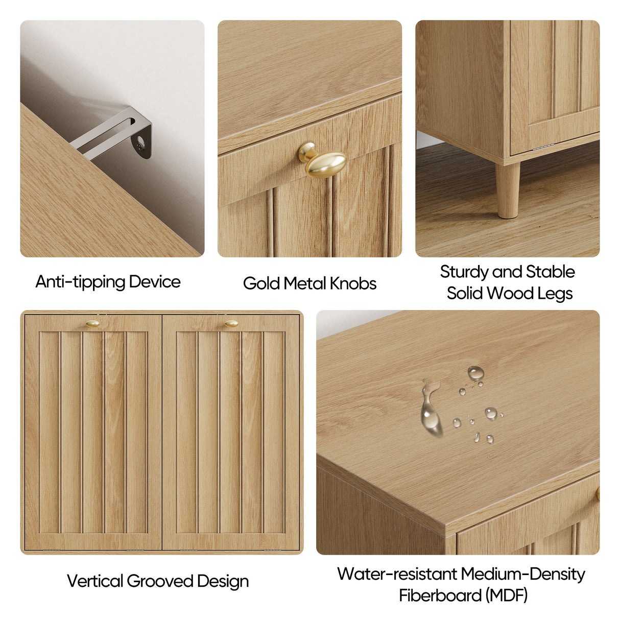 Sloping Laundry Basket With Removable Inner Bin, Concealed Storage Cabinet For Bathroom - Oak