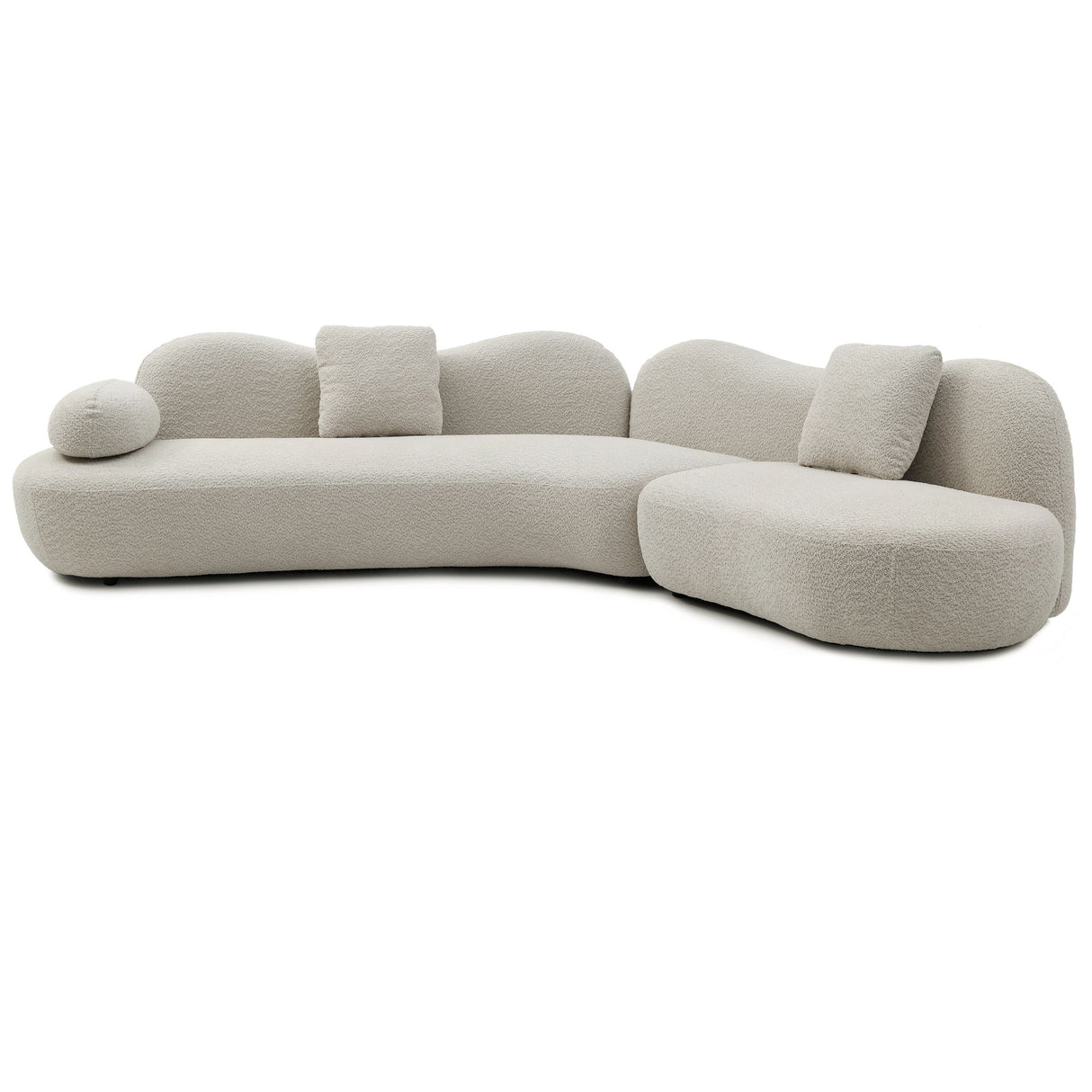 Sofa With Crescent Shape And Butterfly Backrest, Includes 2 Pillows - Beige