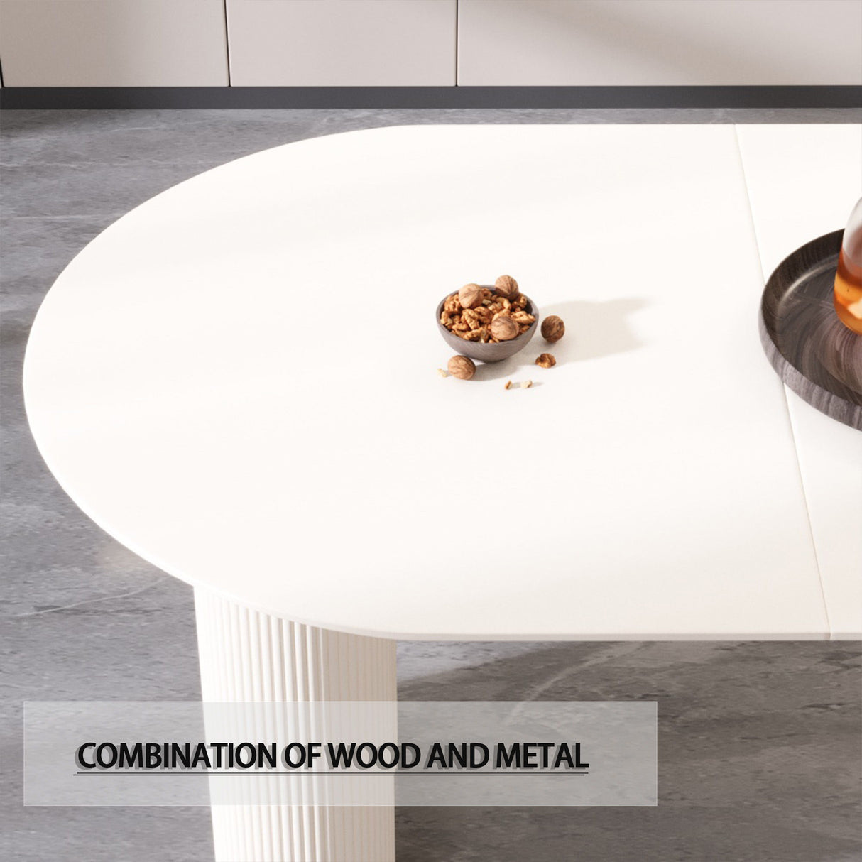 Modern Cream Style Dining Table With Round Wave Legs, 4 - 8 Person - Cream White