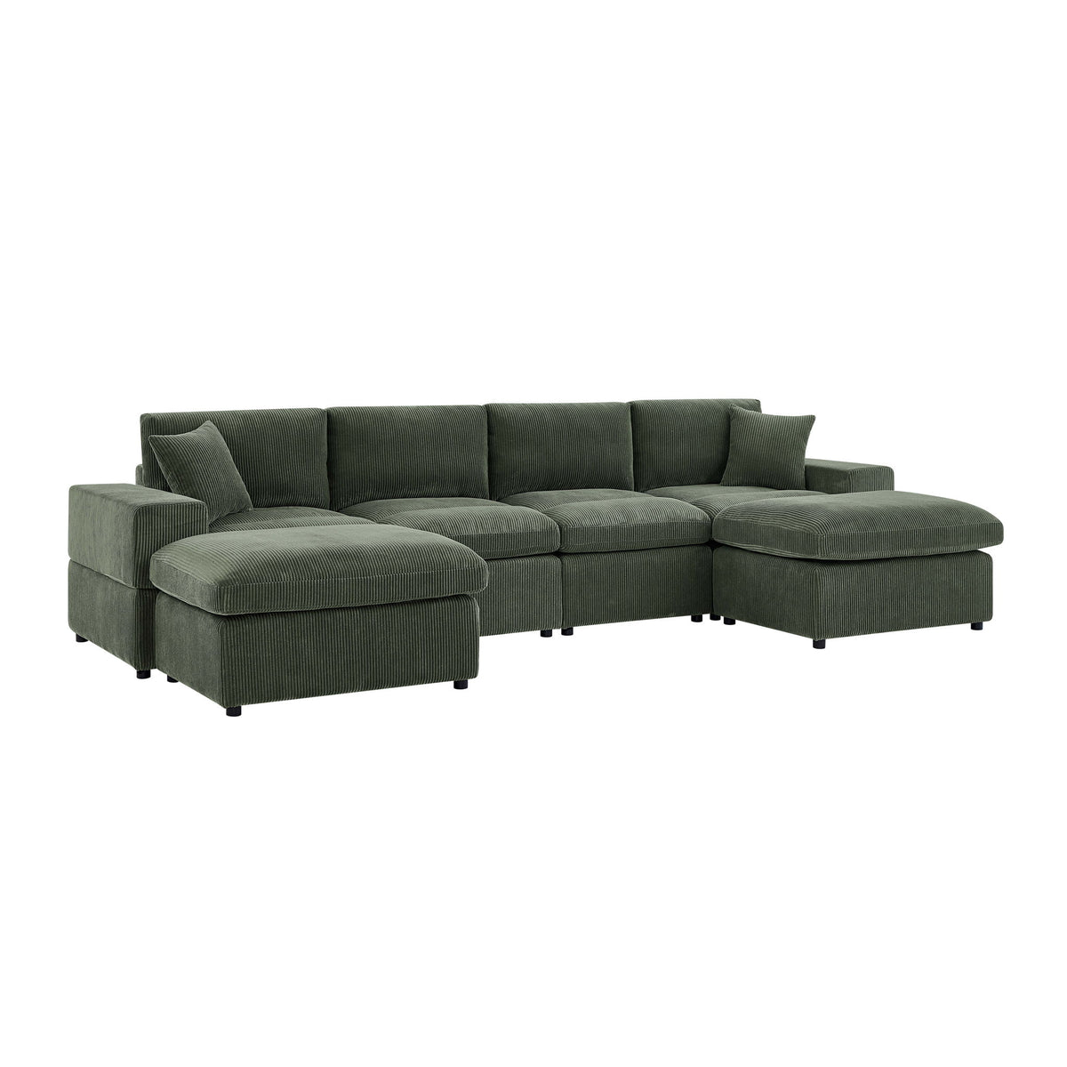 Upholstered Symmetrical Modular Sectional With 6 Seating Options And Movable Ottomans - Dark Green