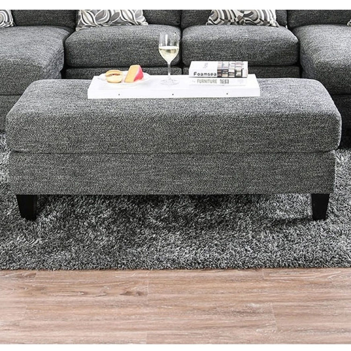 Ottoman With Plush Seat Living Room Furniture - Gray
