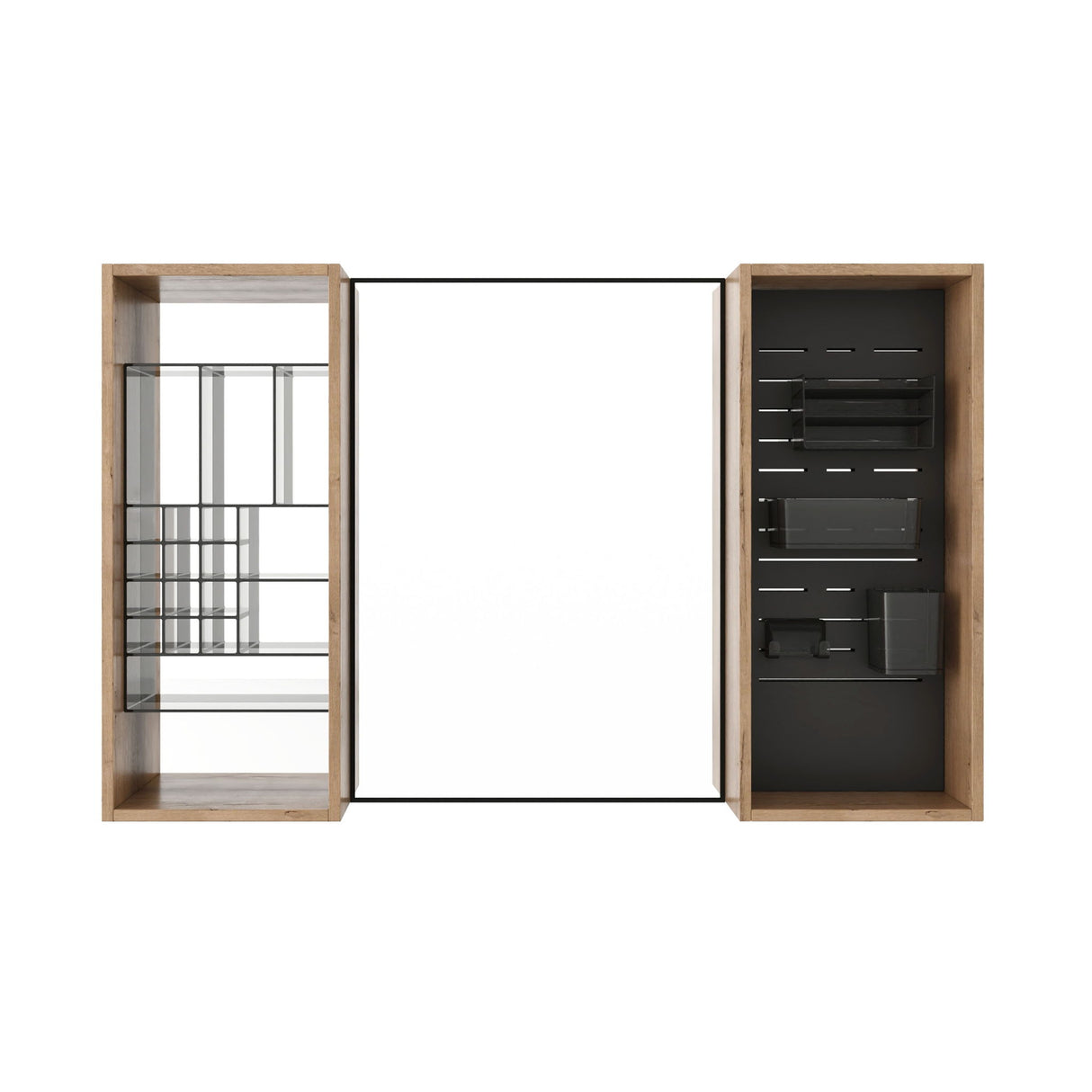 43.5" Mirror Cabinet With Storage, Wall Mounted Medicine Cabinet Frame With Shelves - Imitative Oak