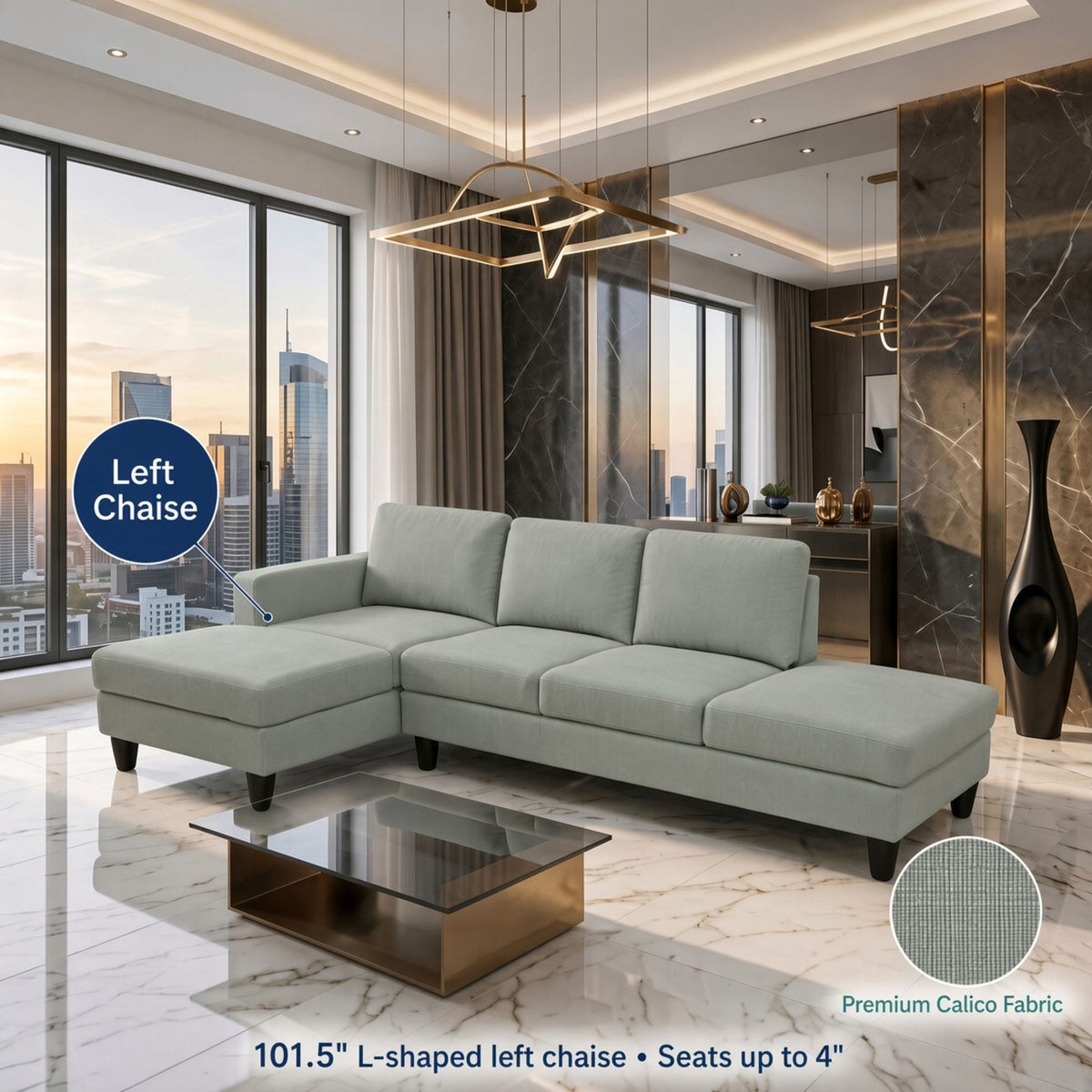L - Shaped Design Chaise Sofa With Ottoman