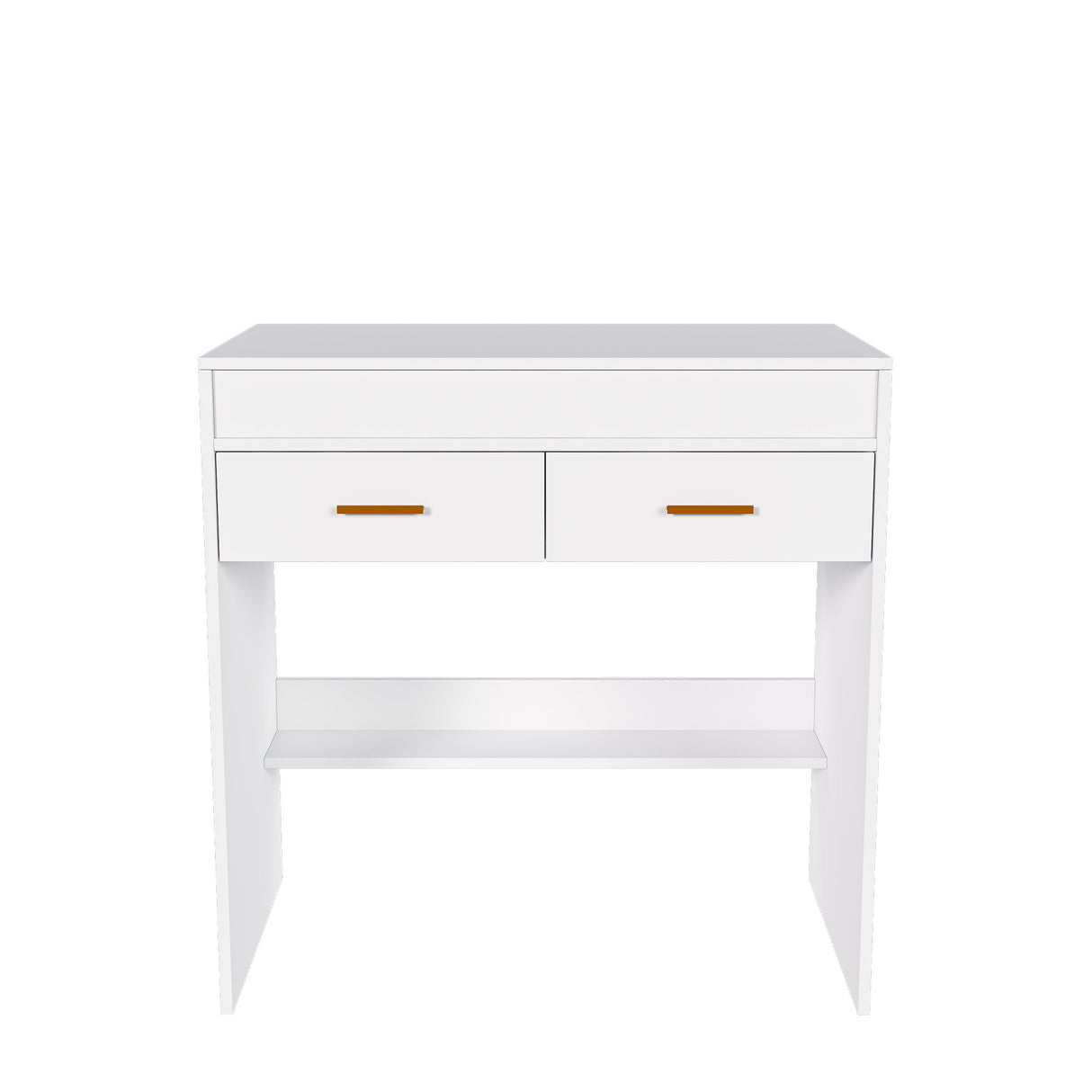 Flip Top Vanity Desk With LED Mirror & Outlet Makeup Table With 2 Drawers, Open Storage, And Jewelry Hooks - White