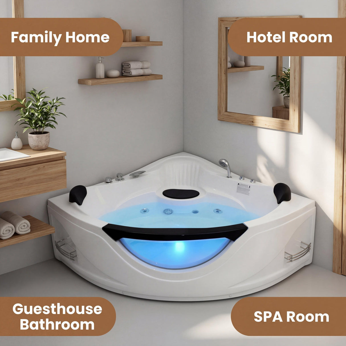 Xavier - Double Corner Massage Bathtub - Milk White