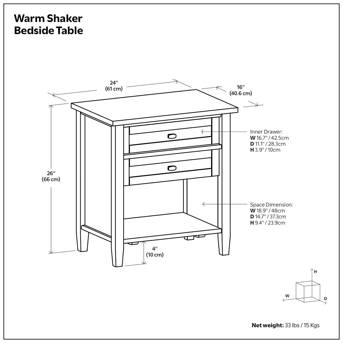 Warm Shaker - Bedside Table - Light Golden Brown