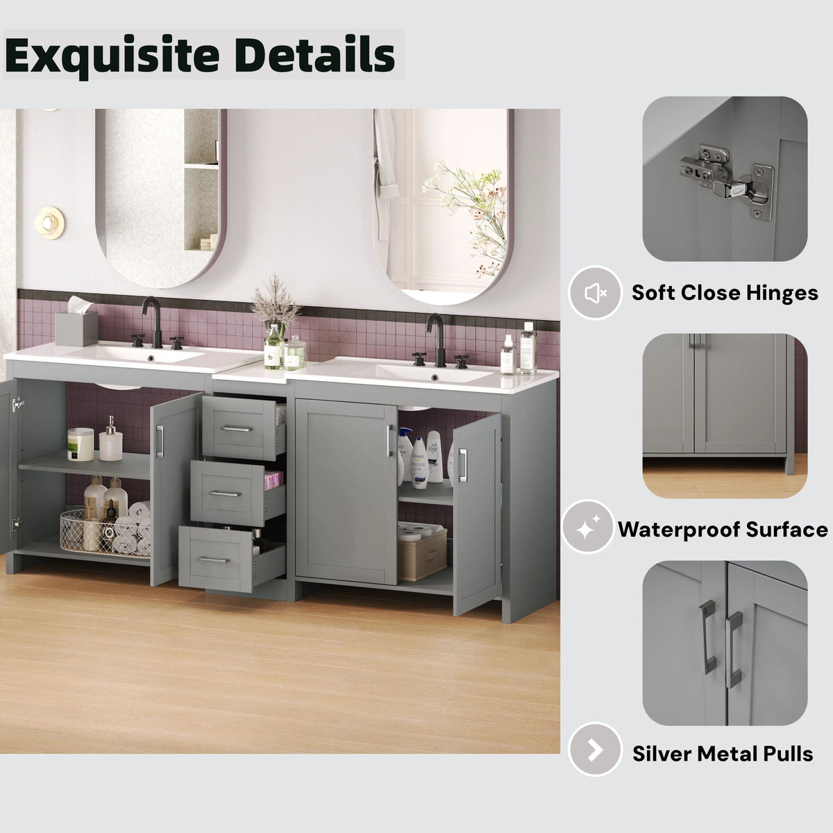 Double Sink Bathroom Vanity With Quartz Countertop