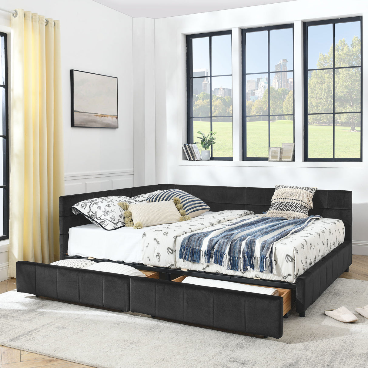 Storage Elegant Upholstered Tufted Bed Frame With Backrest And Armrests