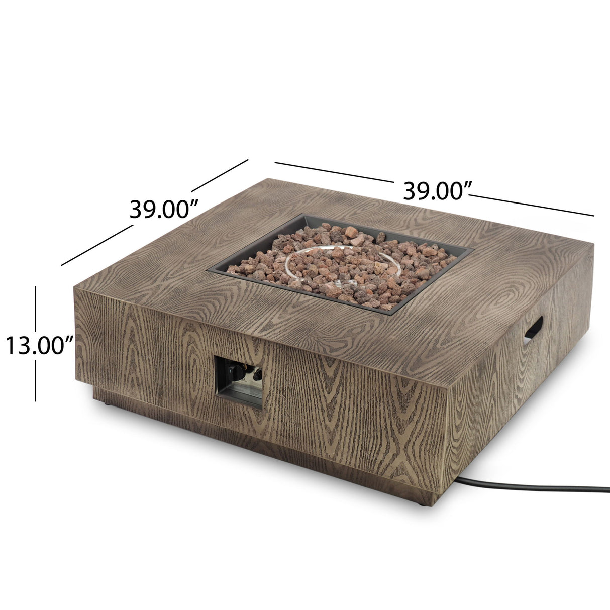 Outdoor Propane Fire Pit Table Iron Wood Pattern 50000 BTU Dark Brown