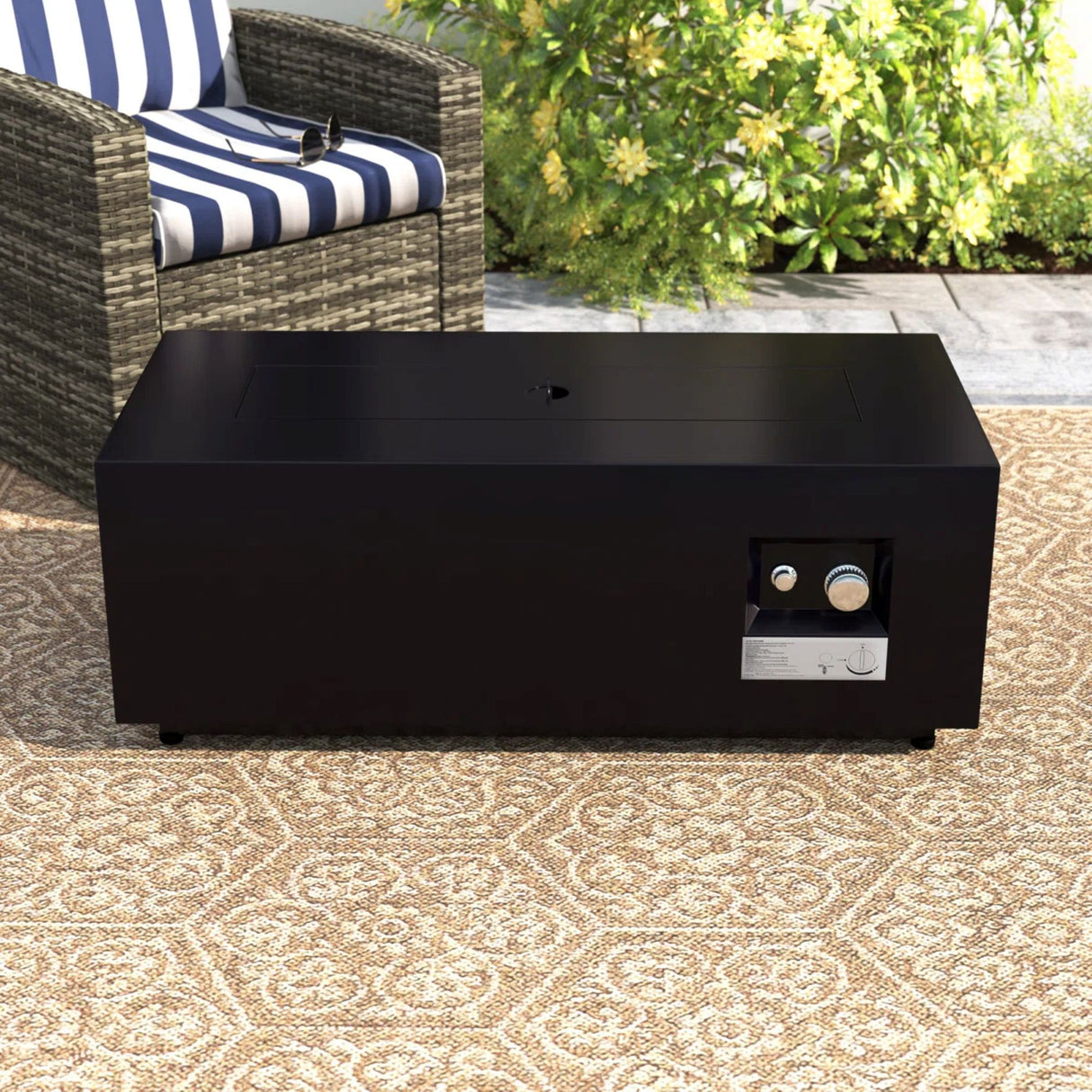 Outdoor Fire Pit Table Propane Heater Stainless Steel 42x16in Black