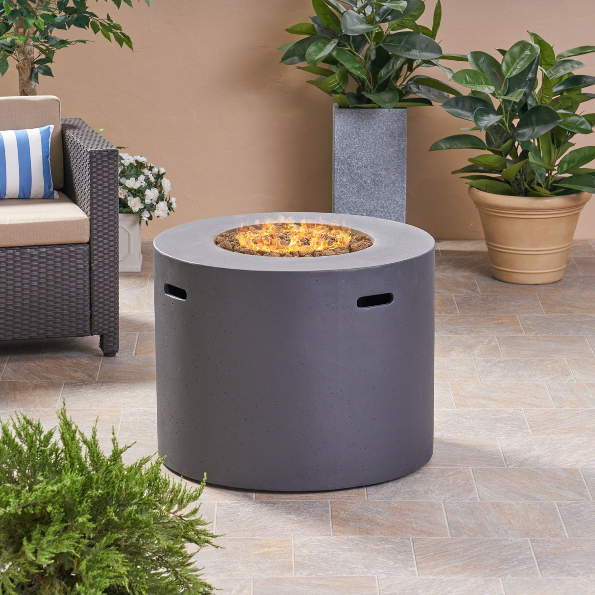 Round Propane Fire Pit Table Modern Outdoor Patio Heater 40000 BTU