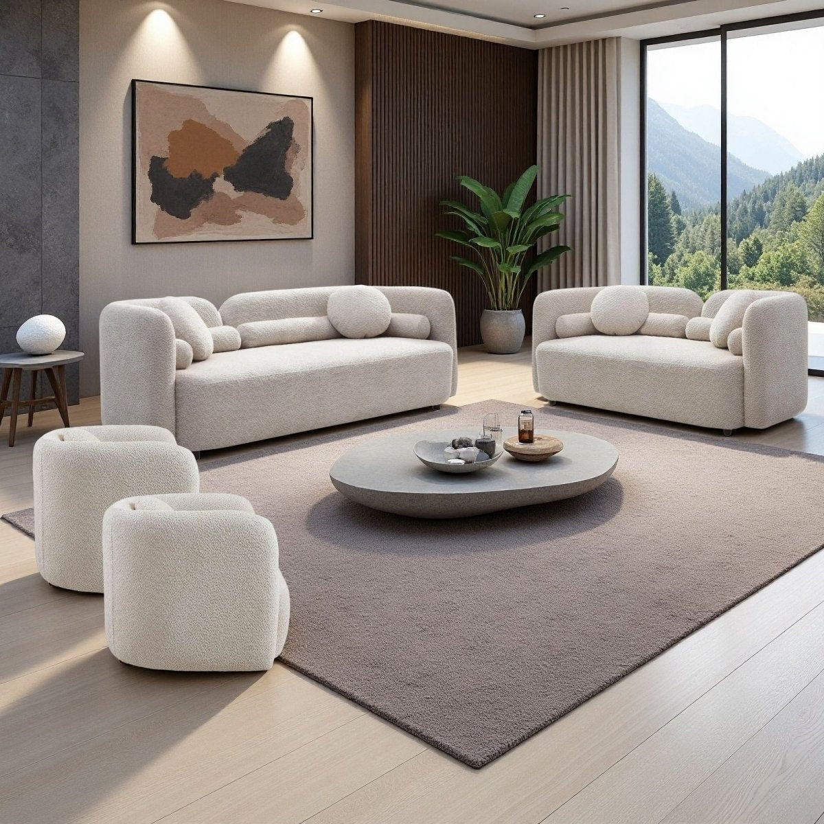 4 Piece Living Room Set With 3 Seater Sofa, Loveseat, And 2 Accent Chairs For Apartment - Light Beige - 4 Piece Living Room Sets available at Alpine Outlets in Denver