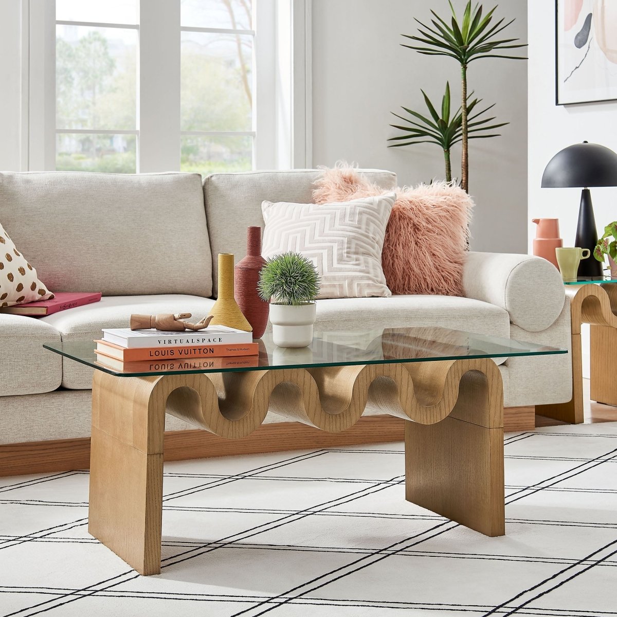 40 Inch Wave - Shaped Glass Top Coffee Table - Coffee Tables available at Alpine Outlets in Denver