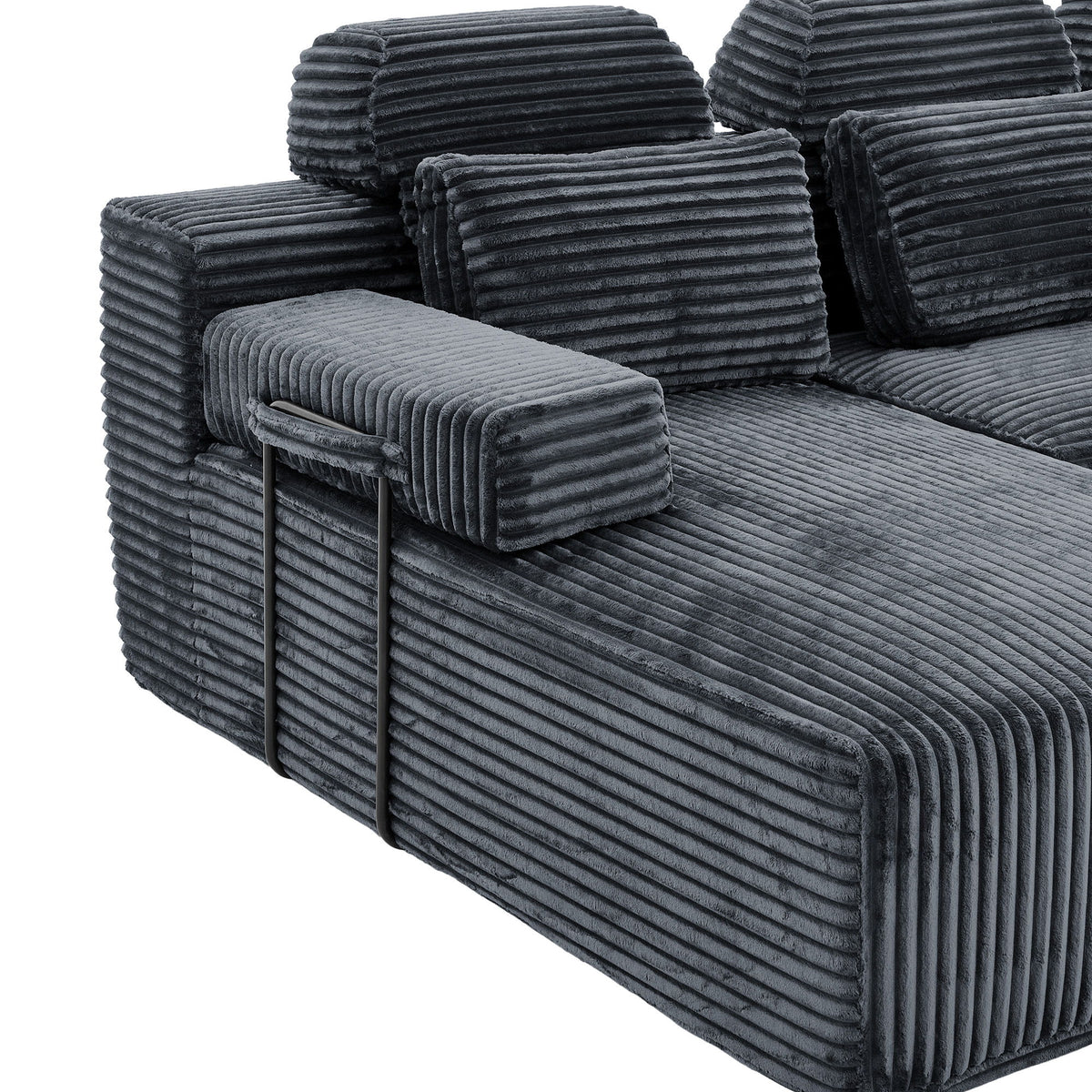 Sectional Sleeper Sofa & Storage Pockets, Modular Couch With Throw Pillows For Living Room